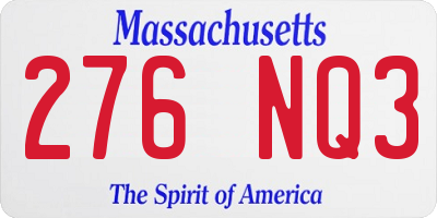 MA license plate 276NQ3