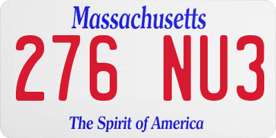 MA license plate 276NU3