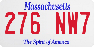 MA license plate 276NW7