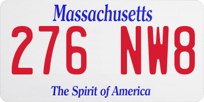 MA license plate 276NW8
