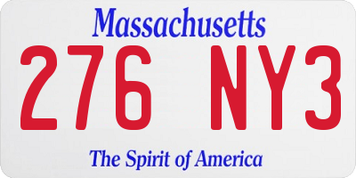 MA license plate 276NY3