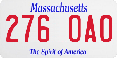 MA license plate 276OA0