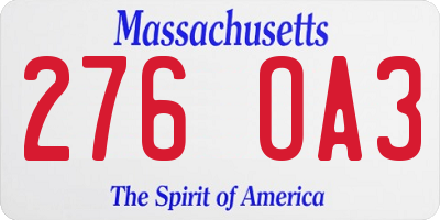 MA license plate 276OA3