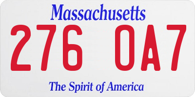 MA license plate 276OA7