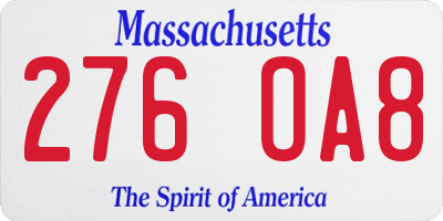 MA license plate 276OA8