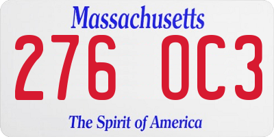MA license plate 276OC3