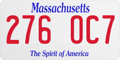 MA license plate 276OC7