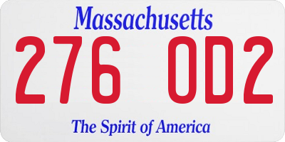 MA license plate 276OD2