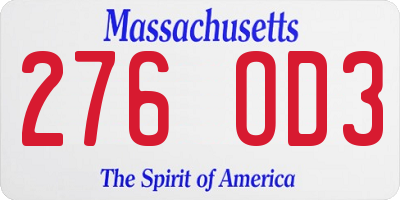 MA license plate 276OD3