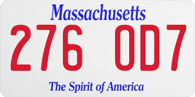 MA license plate 276OD7