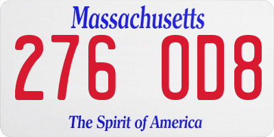 MA license plate 276OD8
