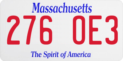 MA license plate 276OE3