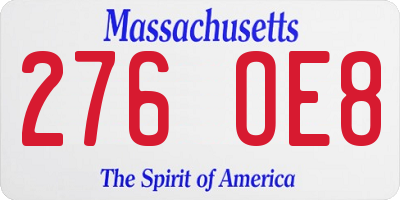 MA license plate 276OE8