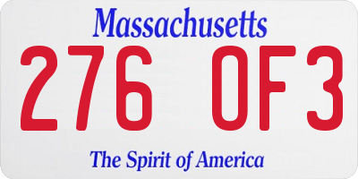 MA license plate 276OF3