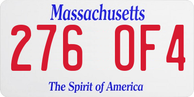 MA license plate 276OF4