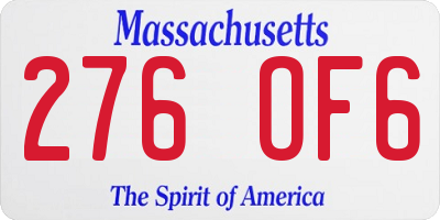 MA license plate 276OF6
