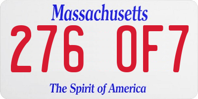 MA license plate 276OF7