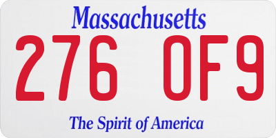 MA license plate 276OF9