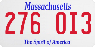 MA license plate 276OI3