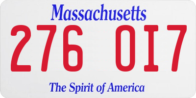 MA license plate 276OI7
