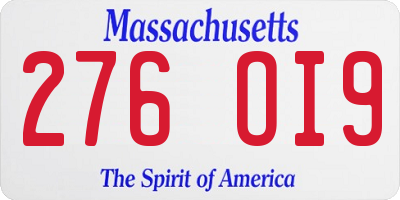 MA license plate 276OI9