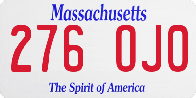 MA license plate 276OJ0