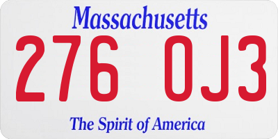 MA license plate 276OJ3