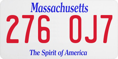 MA license plate 276OJ7