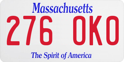 MA license plate 276OK0