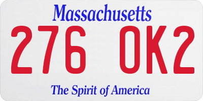 MA license plate 276OK2