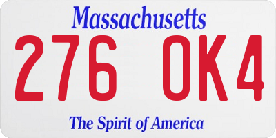MA license plate 276OK4