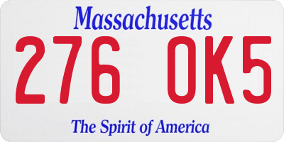 MA license plate 276OK5