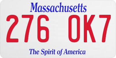 MA license plate 276OK7