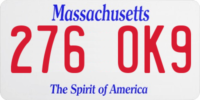 MA license plate 276OK9