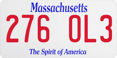 MA license plate 276OL3