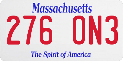 MA license plate 276ON3