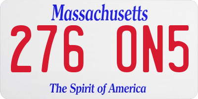 MA license plate 276ON5