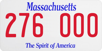 MA license plate 276OO0