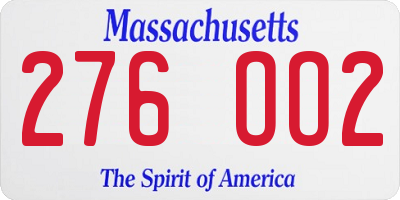 MA license plate 276OO2