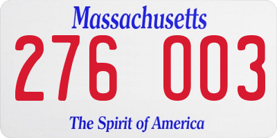MA license plate 276OO3