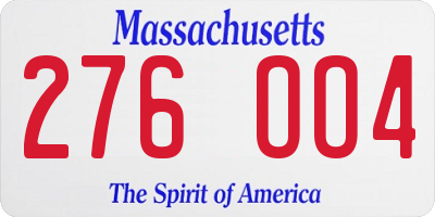 MA license plate 276OO4