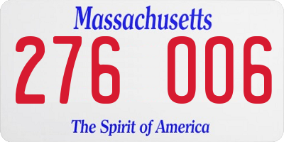 MA license plate 276OO6