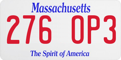 MA license plate 276OP3