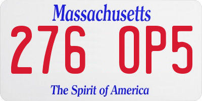 MA license plate 276OP5