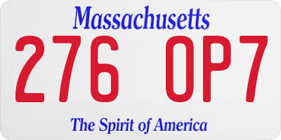 MA license plate 276OP7