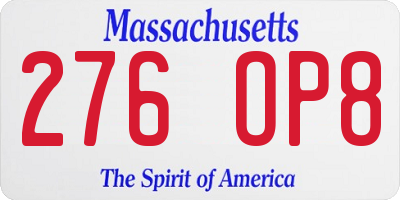 MA license plate 276OP8