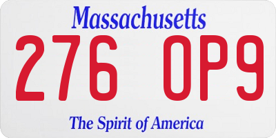 MA license plate 276OP9