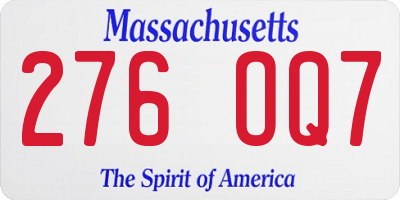 MA license plate 276OQ7