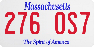 MA license plate 276OS7