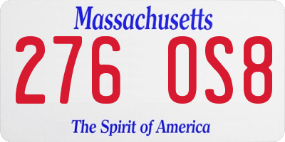 MA license plate 276OS8